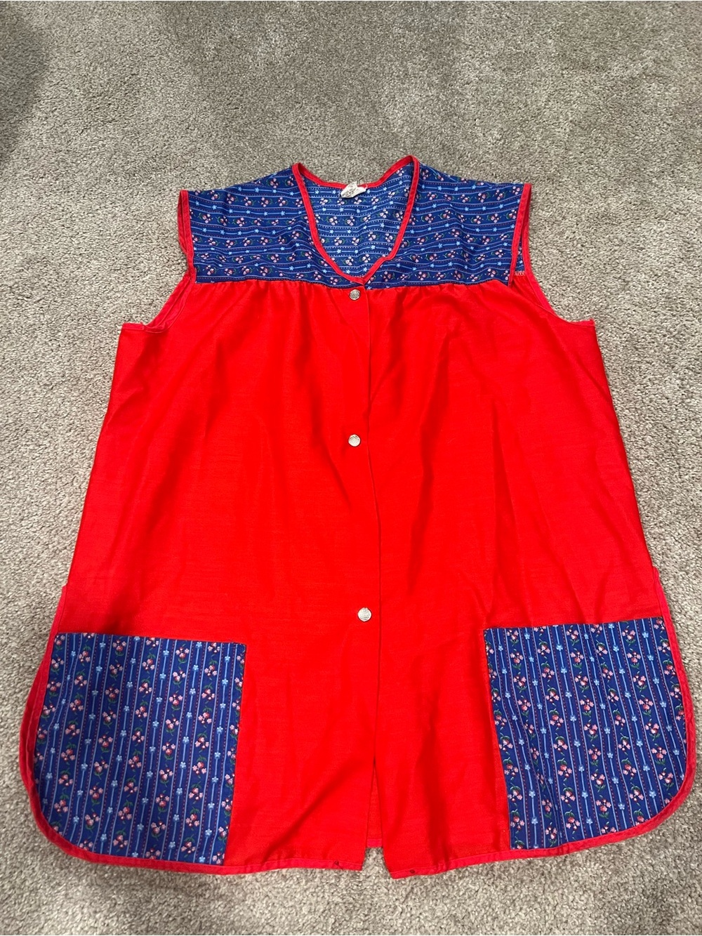 Vintage Red and Floral Art Smock Tank Top Shirt Size M